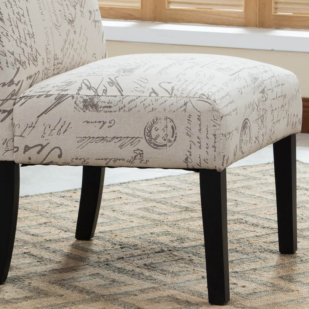 English Letter Print Fabric Armless Accent Chair U569