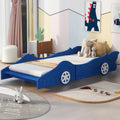 Twin Size Wood Race Car-Shaped Platform Bed with Safety Rails J566013