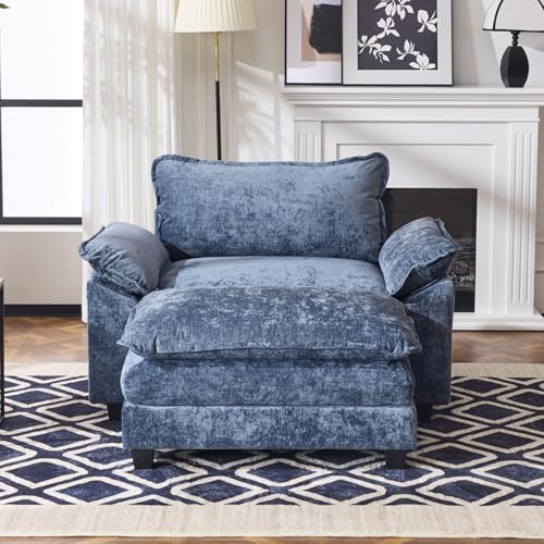 Beige Chenille 3-Seat Sectional Sofa with Ottoman I9201