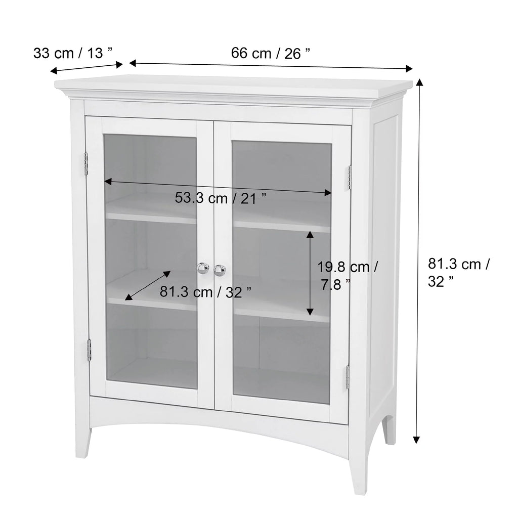 White Wooden Floor Cabinet with 2 Glass Doors W90704