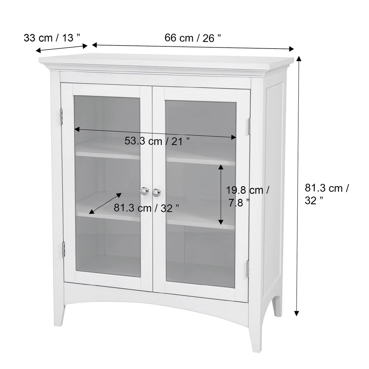 White Wooden Floor Cabinet with 2 Glass Doors W90704
