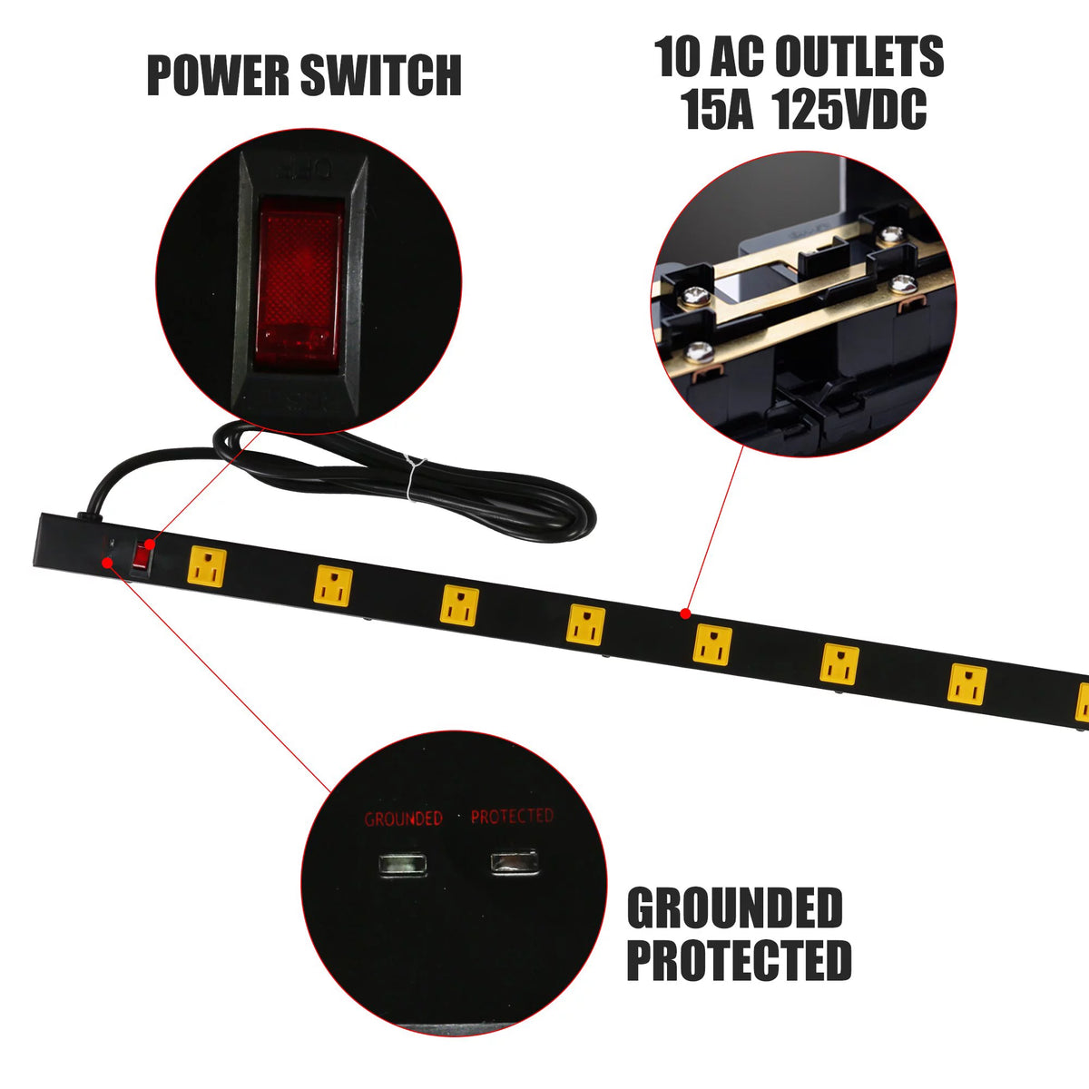 Surge Protector Power Strip with Outlets and USB Charging Ports 6-Foot Cord Black G942