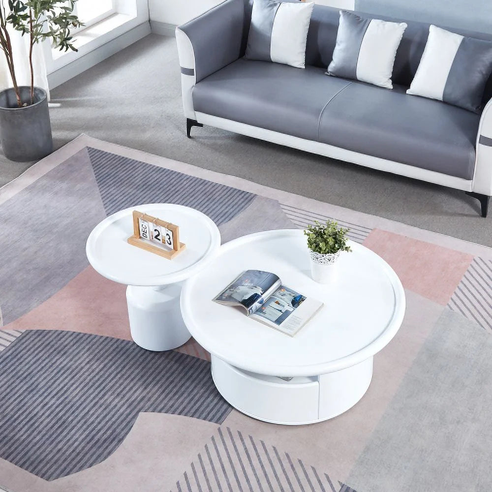 White MDF Round Coffee Table Set U3470