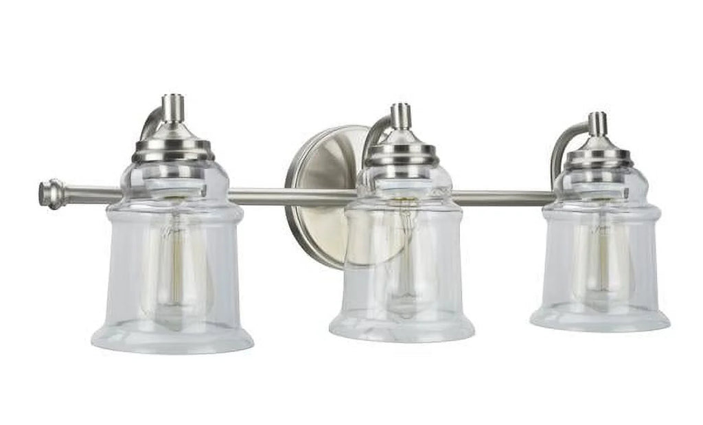 Three-Light Brushed Nickel Bathroom Vanity Wall Light Fixture with Clear Glass Shade L96035