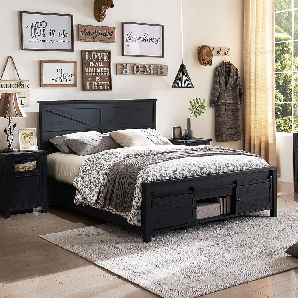 King Bed Frame with Headboard and Storage Cabinets, White P997748