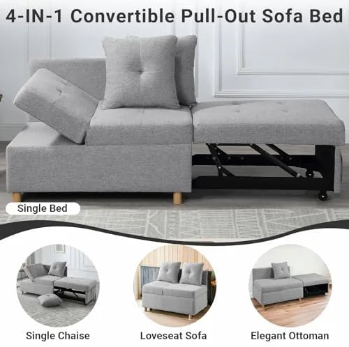 3 in 1 Convertible Velvet Sofa Bed with 2 Pillows B66841