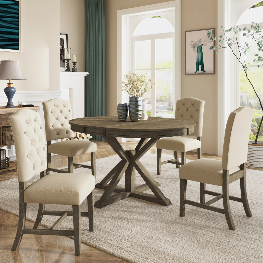 Extendable 5-Piece Dining Table Set with Upholstered Chairs X18508