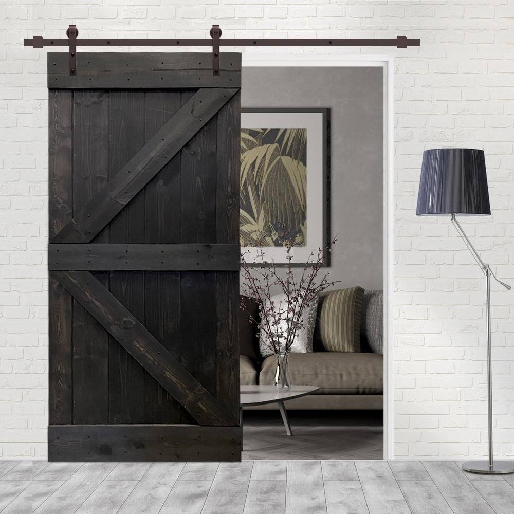 Charcoal Black Stained Wood Interior Sliding Barn Door with Hardware Kit M72876