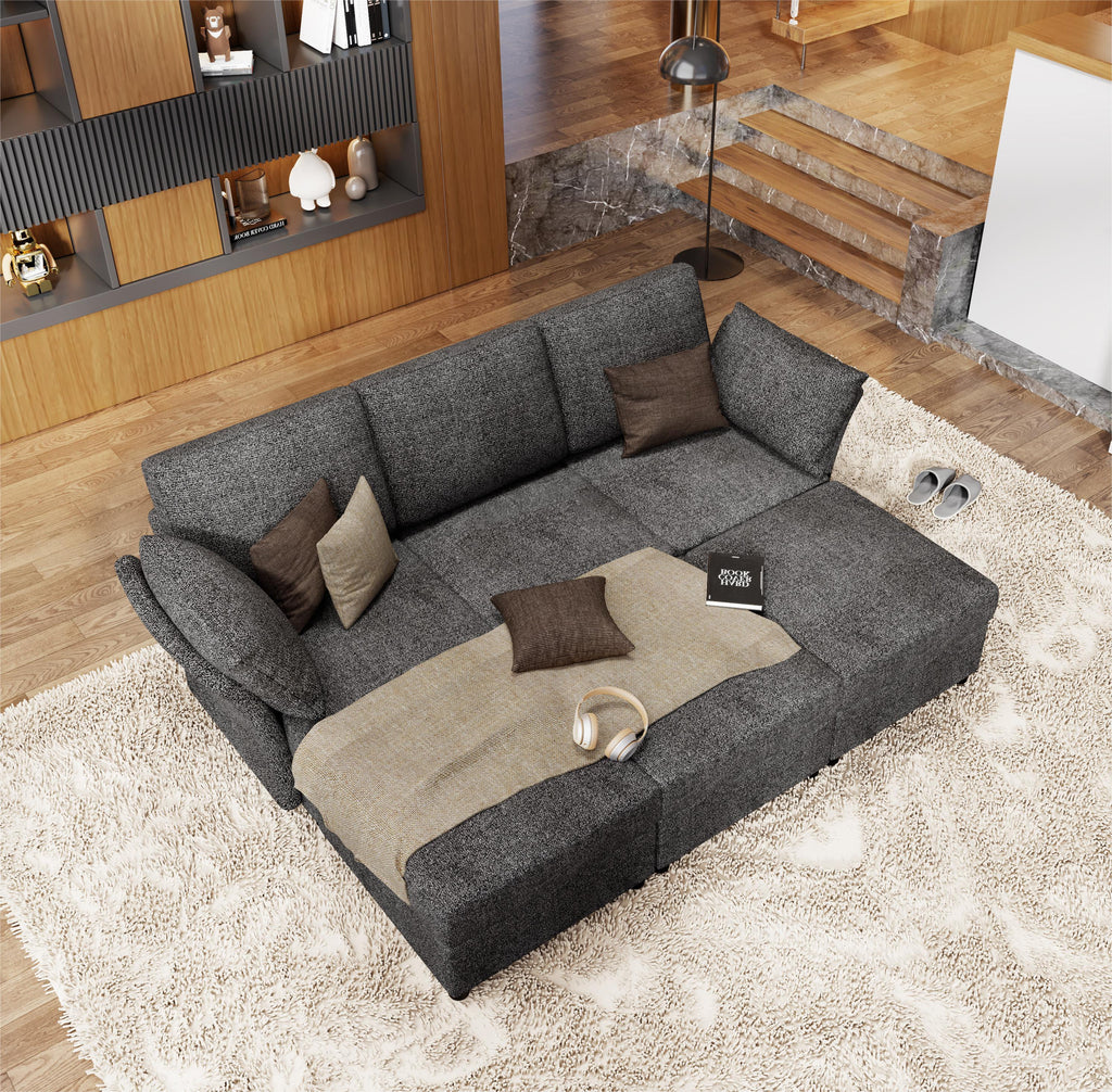 Dark Grey 9 Seat Modular Sectional Sofa with Ottomans U5372