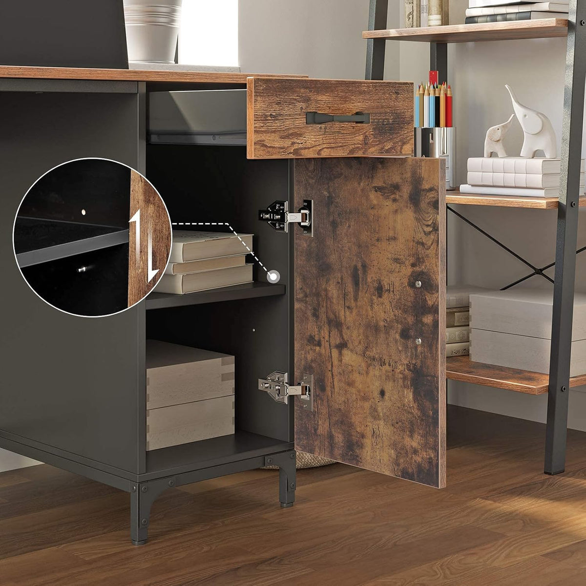 51 Inches Computer Desk with Drawer and Cabinet V68034