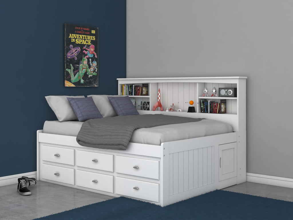 Solid Pine Full Bookcase Daybed with 3 Drawers and Twin Trundle in Casual White L429