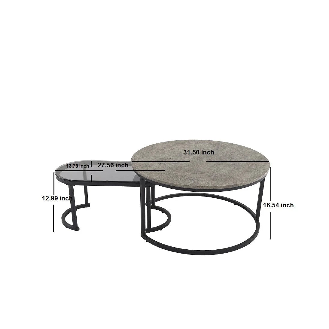 2 Pieces Glass MDF Nesting Table Set L551461