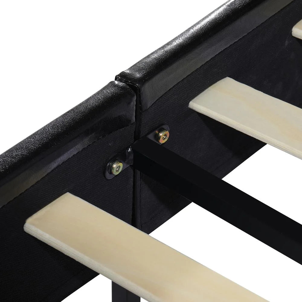 Black Faux Leather Upholstered Twin Size Platform Bed Frame with Headboard F365612