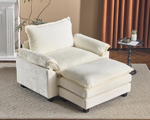 Beige Chenille 3-Seat Sectional Sofa with Ottoman I9201