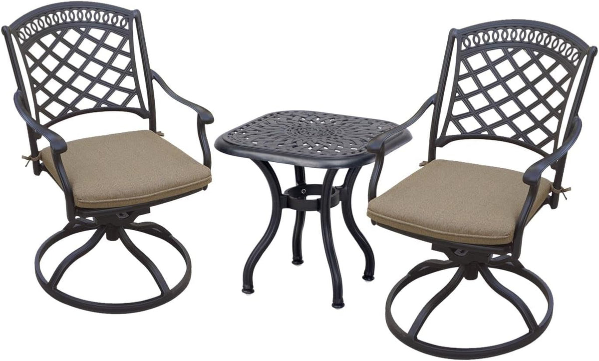 3 Piece Cast Aluminum Patio Bistro Set with Swivel Rockers M842