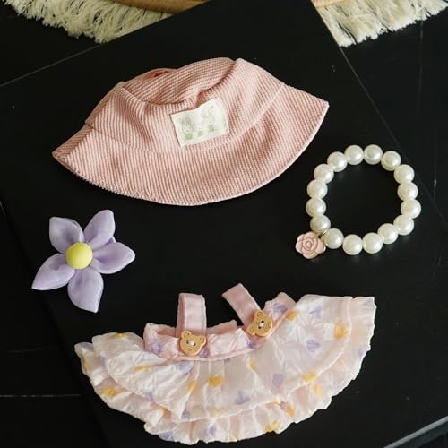 17cm Doll Clothes Set with Hat Pearl Necklace Bag Accessories Blue N64899
