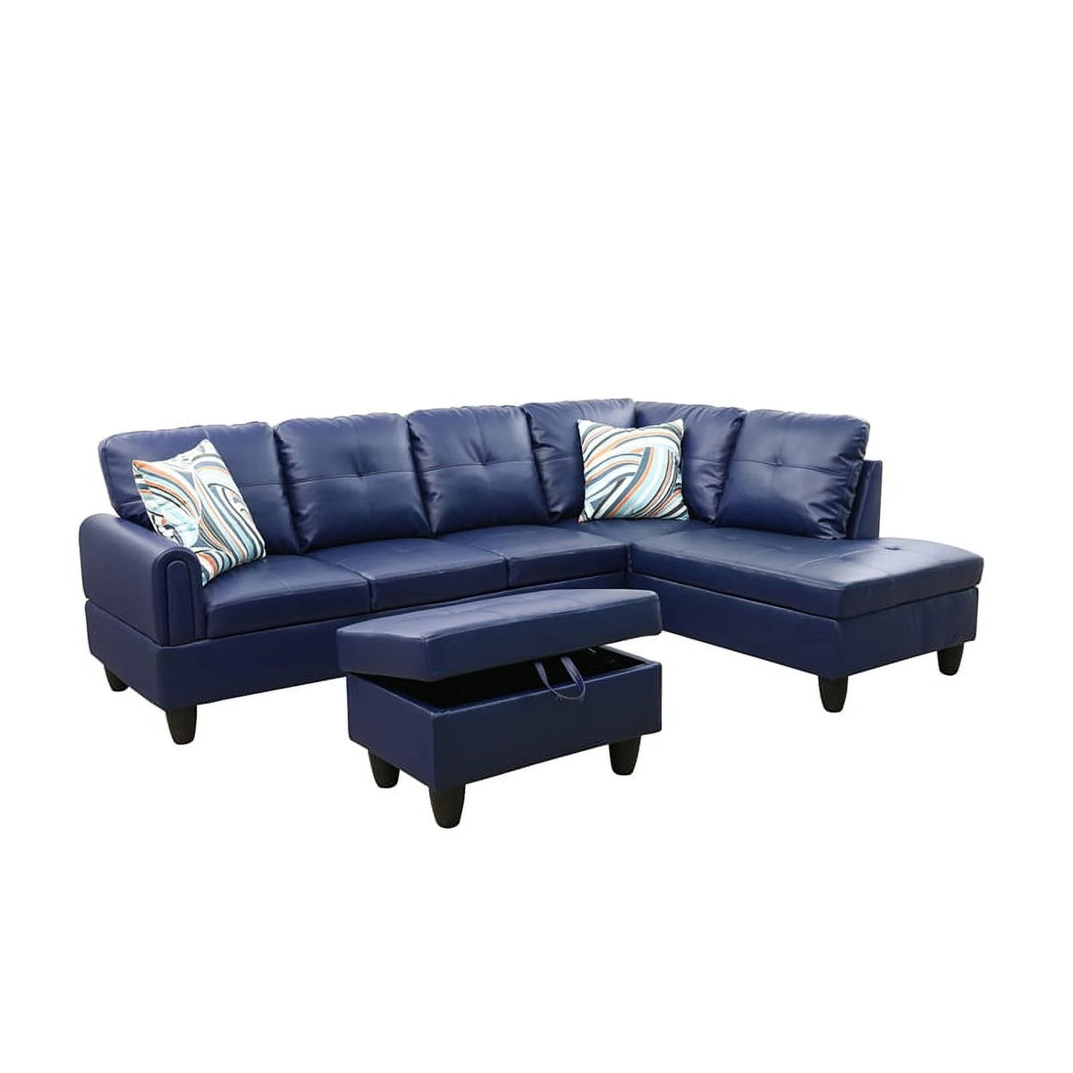 Navy Blue Faux Leather Sectional S550