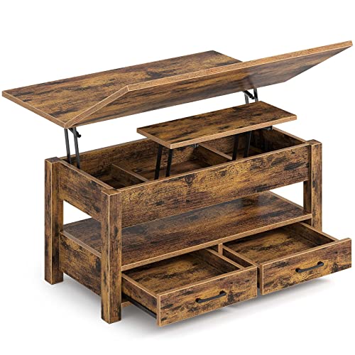 Lift Top Convertible Coffee Table with Drawers Black B1196