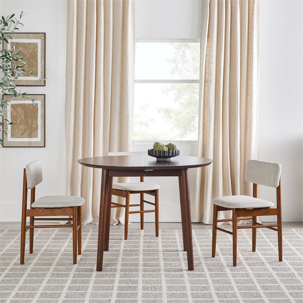 Oval Solid Wood Dining Table with Removable Leaf in Walnut E6119