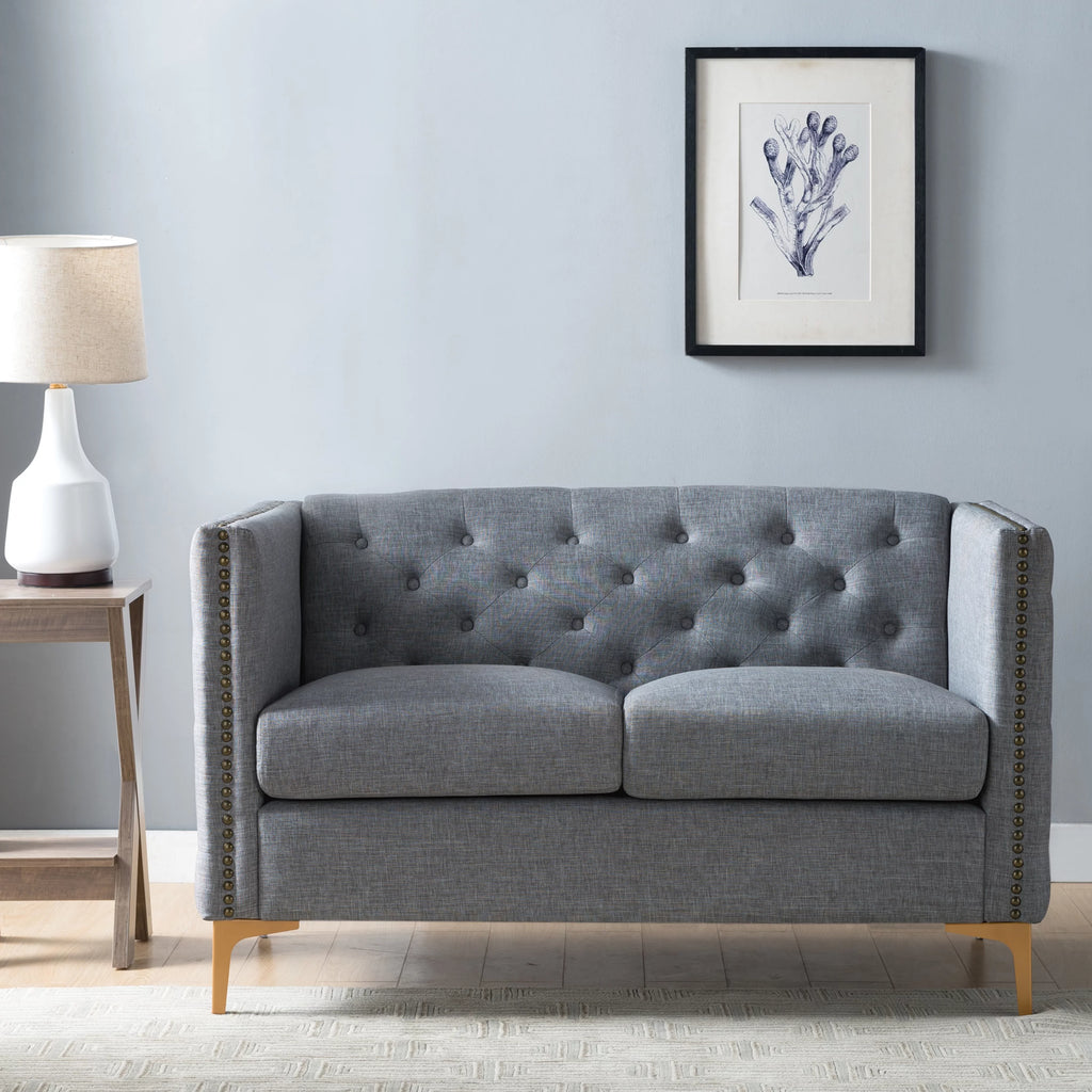 Light Gray Tufted Modern Fabric Loveseat R6056