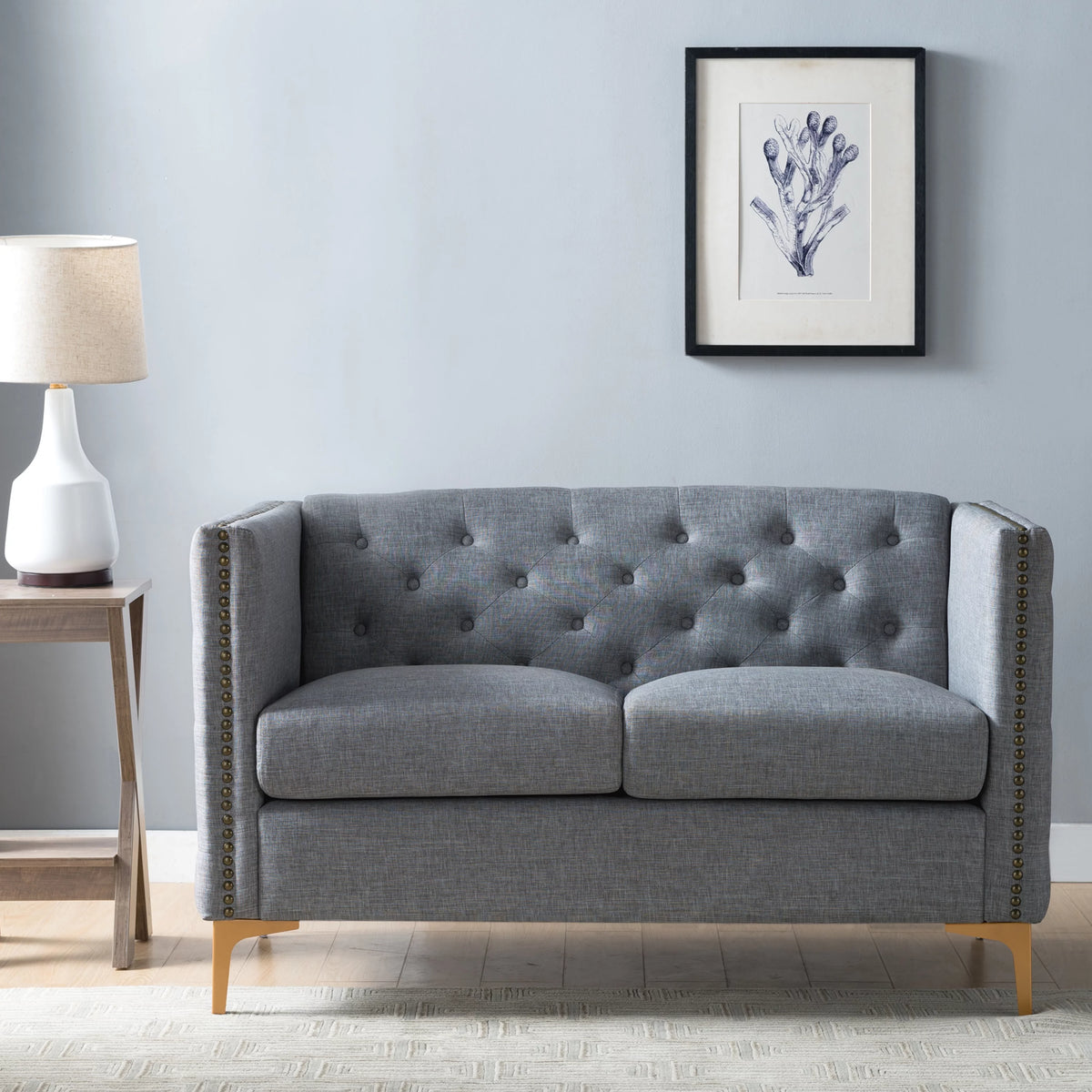 Light Gray Tufted Modern Fabric Loveseat R6056