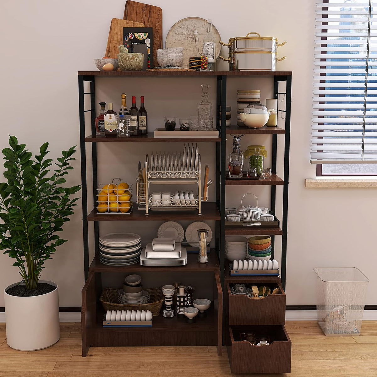 5-Tier Kitchen Baker's Rack with Hutch and Storage Cabinet Q15130