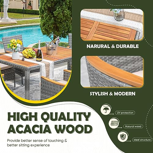 9 Piece Wicker Outdoor Dining Table and Chairs Set with Acacia Wood Table Top K38597