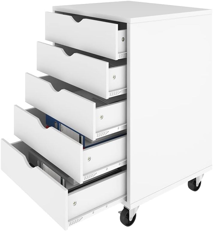 White 5 Drawer Mobile File Cabinet S53596