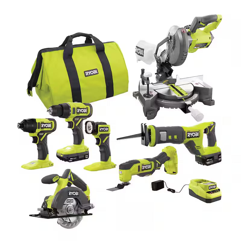 18V Cordless 6-Tool Combo Kit with Batteries, Charger, and Miter Saw B417489