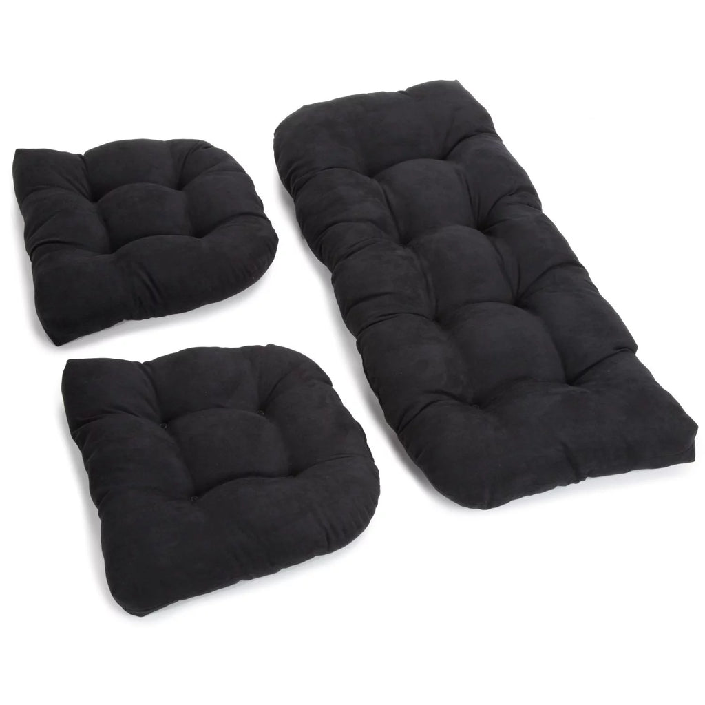 Black Microsuede Tufted Settee Cushion Set, Set of 3 R274664