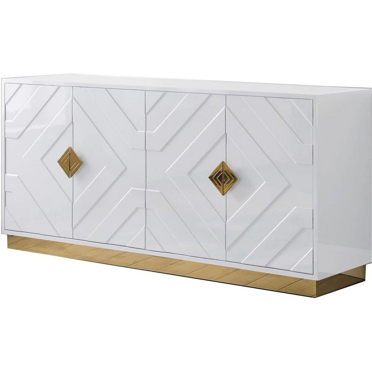 White Wood Sideboard with Gold Accents G52507