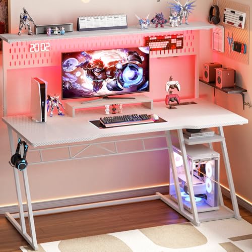 Carbon Fiber Black 47'' Gaming Computer Desk with Shelves and Outlets V7201