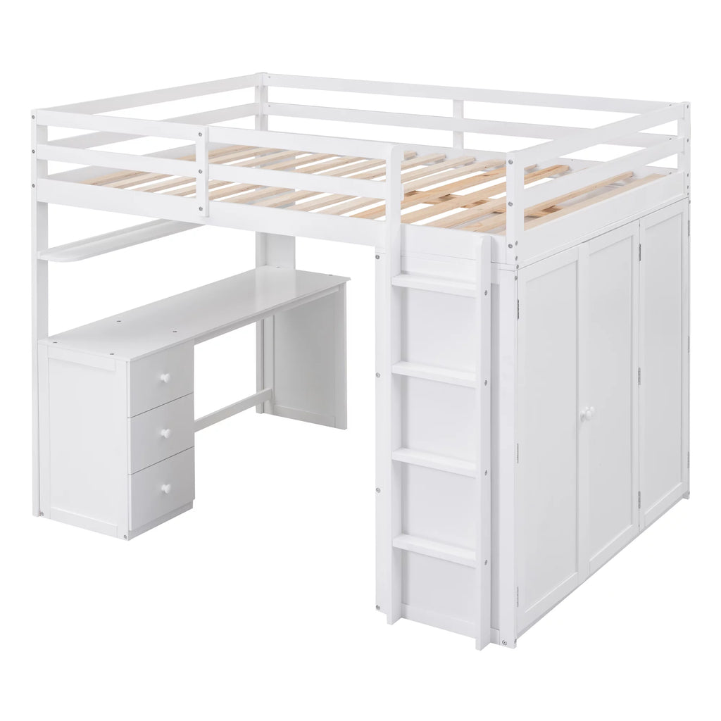 Full Size Wood Loft Bed with Desk and Storage K917312