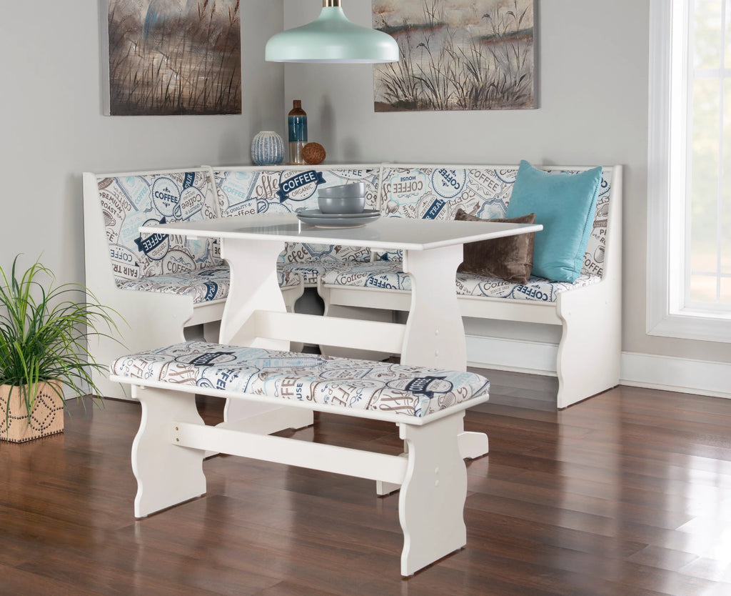 White Corner Dining Nook with Table and Bench P544