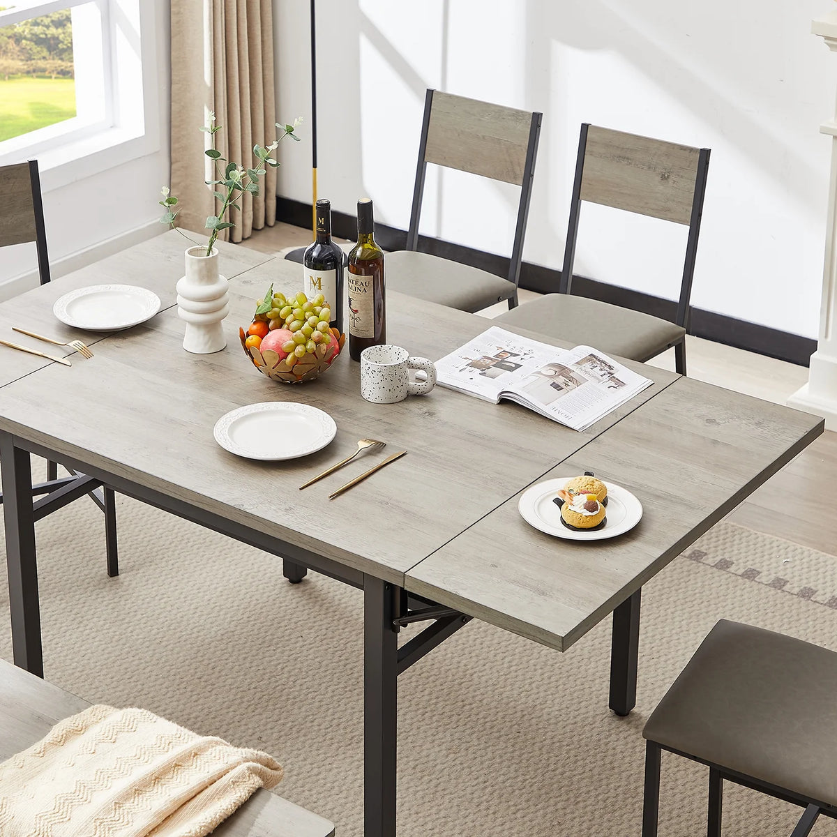 Folding Drop Leaf Dining Table with Shelf I448