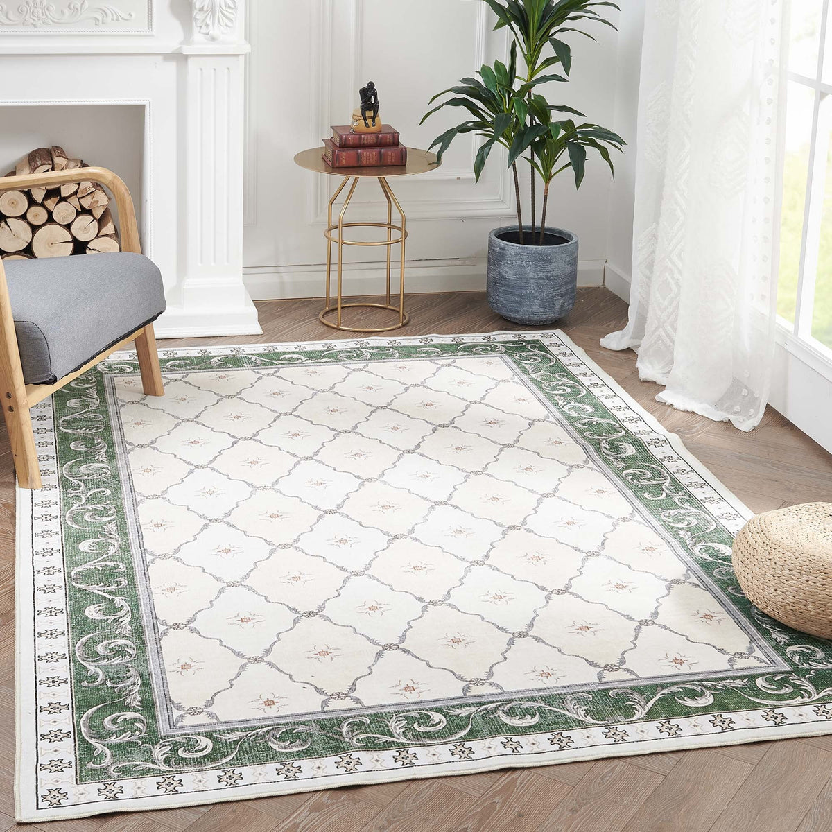 5X7 Green Multi Vintage Floral Area Rug C58352