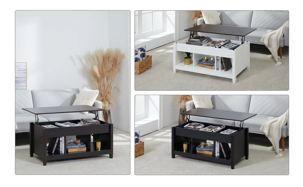Lift Top Coffee Table with Hidden Storage and 3 Open Shelves E28332
