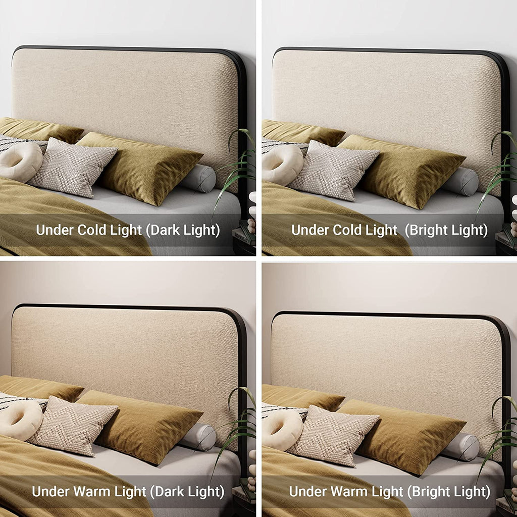 Queen Size Beige Metal Platform Bed Frame with Upholstered Headboard and Footboard B75479