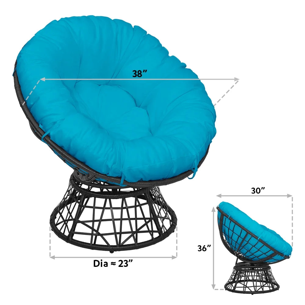 Outdoor Wicker Papasan Chair with 360-Degree Swivel and Aqua Cushion V3928