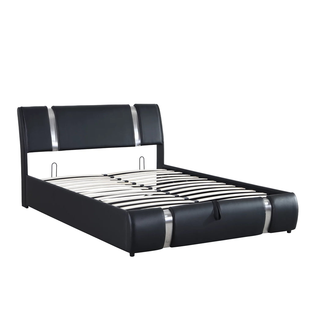Queen Size Lift Up Storage Bed PU Upholstered Platform Bed with Headboard Black N518