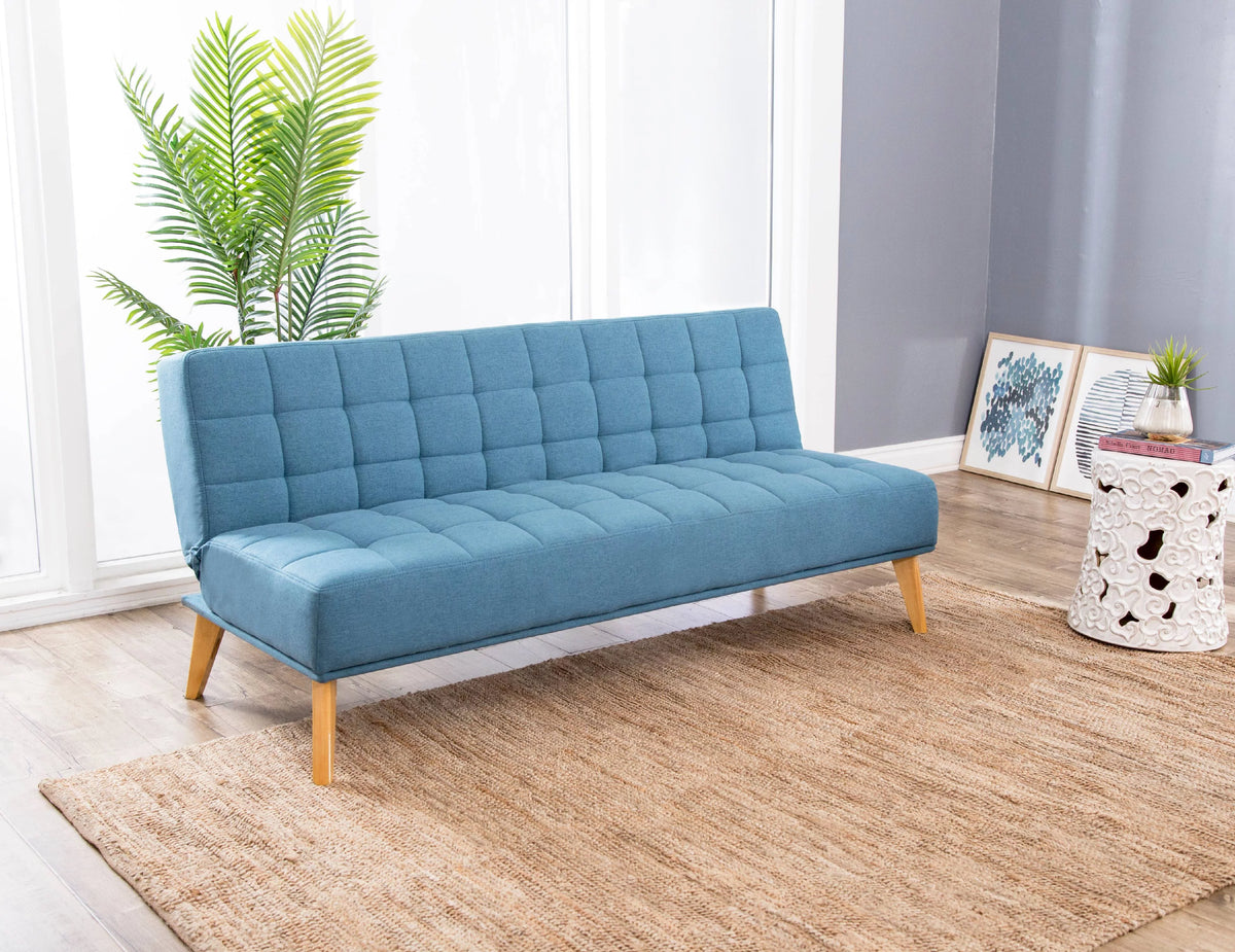 Blue Tufted Fabric Convertible Sofa Futon Y55178