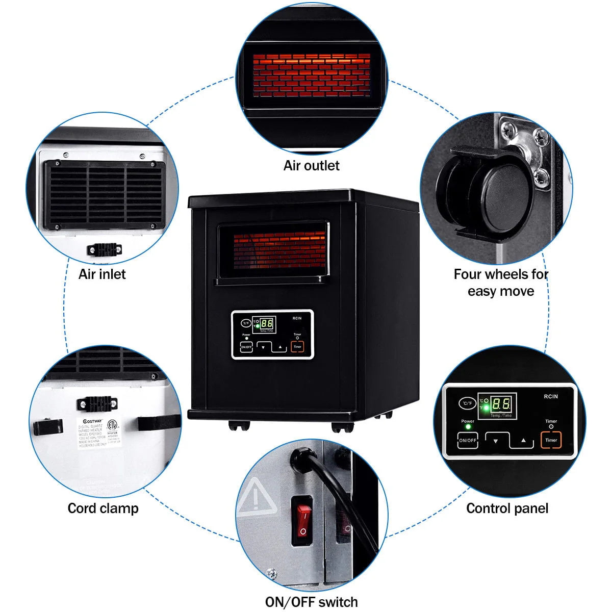 1500W Electric Infrared Quartz Space Heater Q980