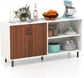 White Walnut 2 Door Buffet Sideboard with Open Shelves V45516