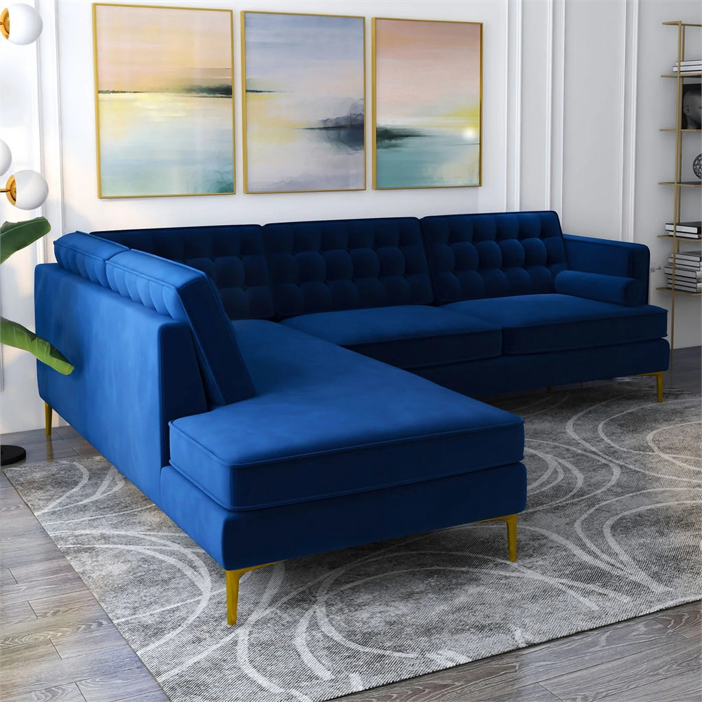 Blue Velvet Left-Facing Sectional E64442