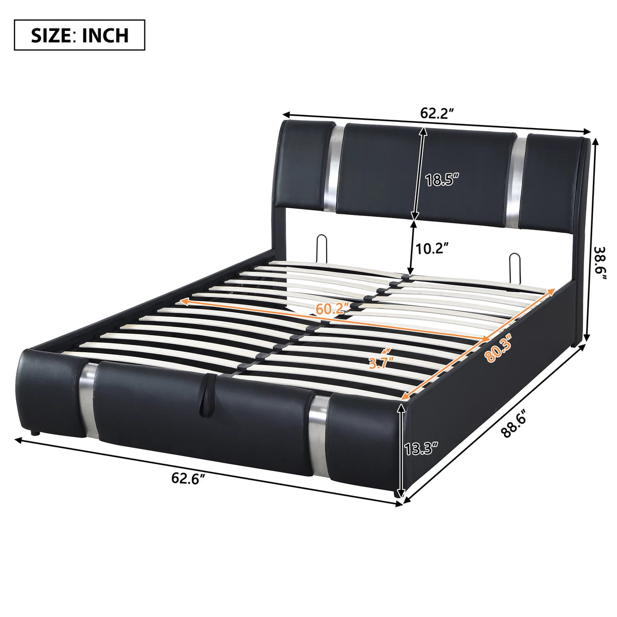 Queen Size Lift Up Storage Bed PU Upholstered Platform Bed with Headboard Black N518