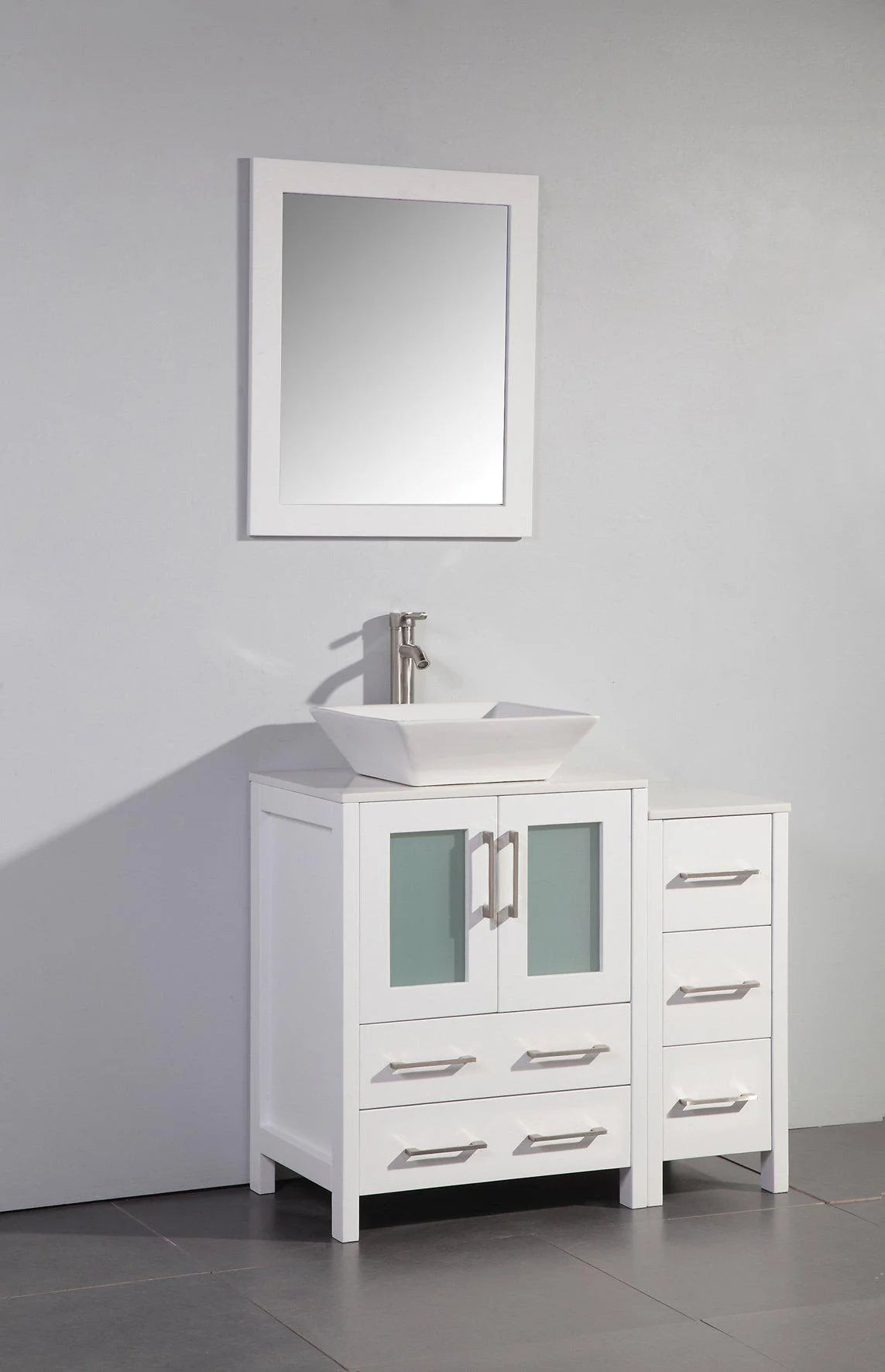 36 inch White Bathroom Vanity with Ceramic Top and Mirror W8824