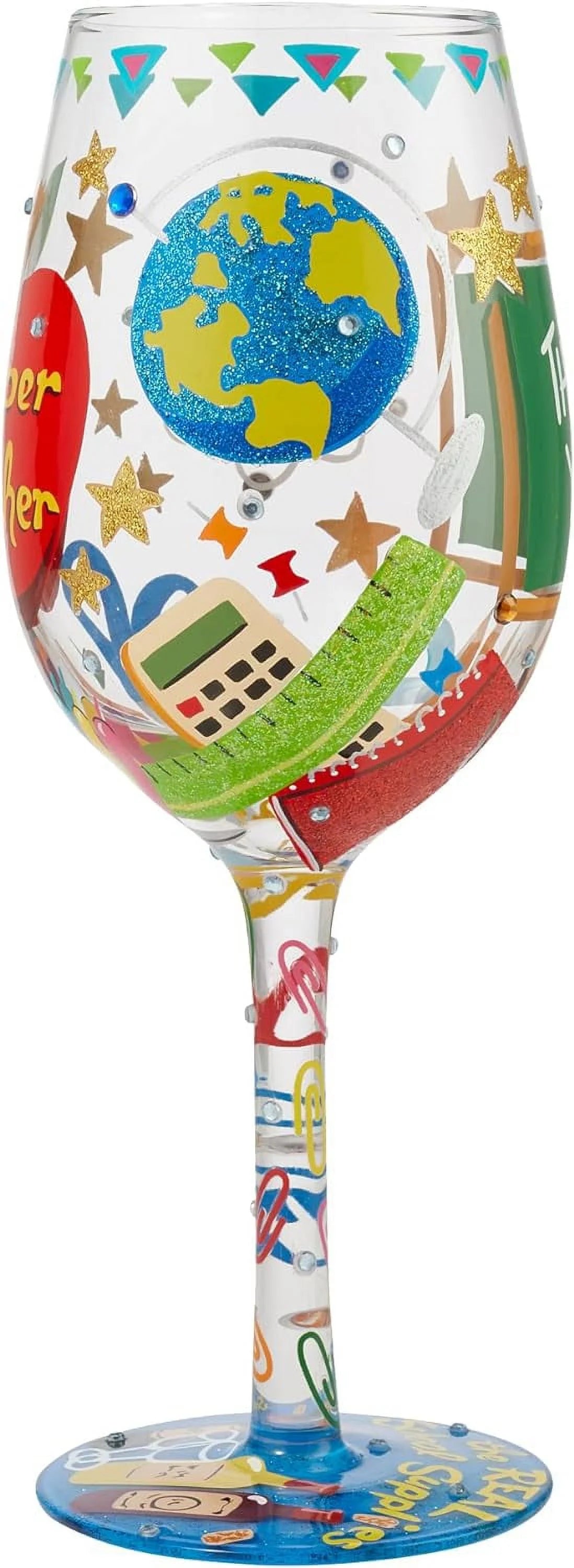 Hand-Painted Artisan Wine Glass 15 Ounce Multicolor T3617