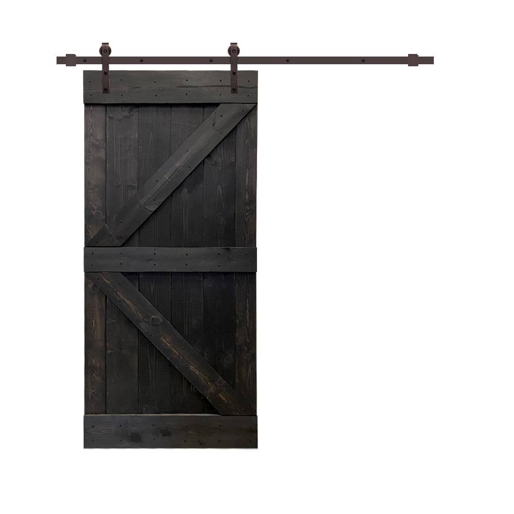 Charcoal Black Stained Wood Interior Sliding Barn Door with Hardware Kit M72876