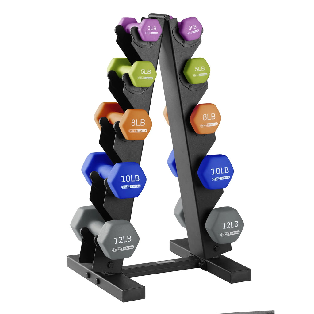 3, 5, 8, 10, & 12 lb Neoprene Hexagon Dumbbell Weight Set with Stand J937501