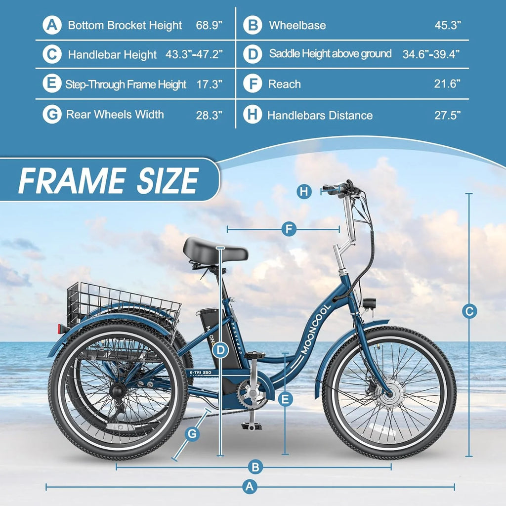 24 26 3 Wheel Electric Tricycle 350W 36V 7 Speeds with Large Basket Y840083